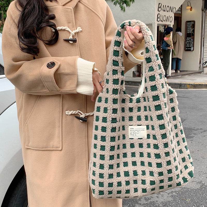 Waffle Print Flannel Tote Bag