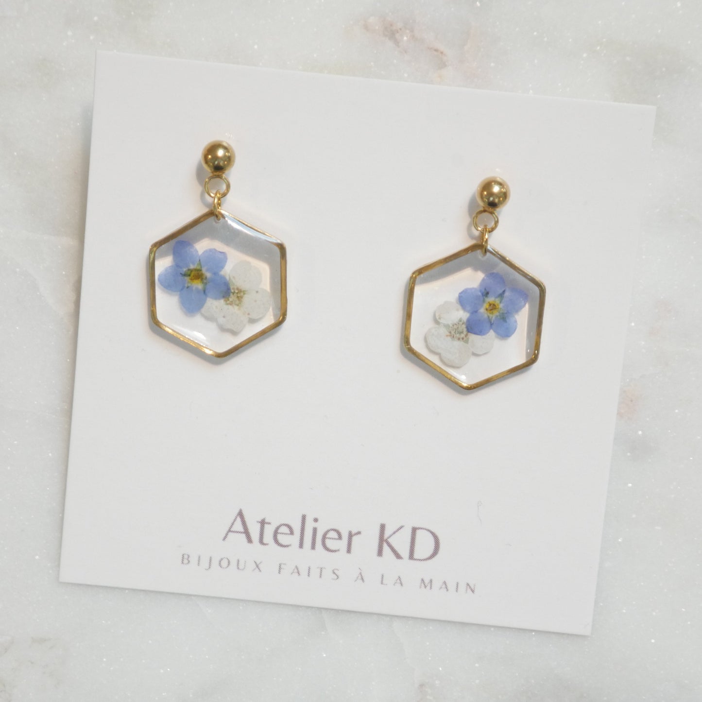 Boucles d'oreilles Lola - hexa blanc et bleu