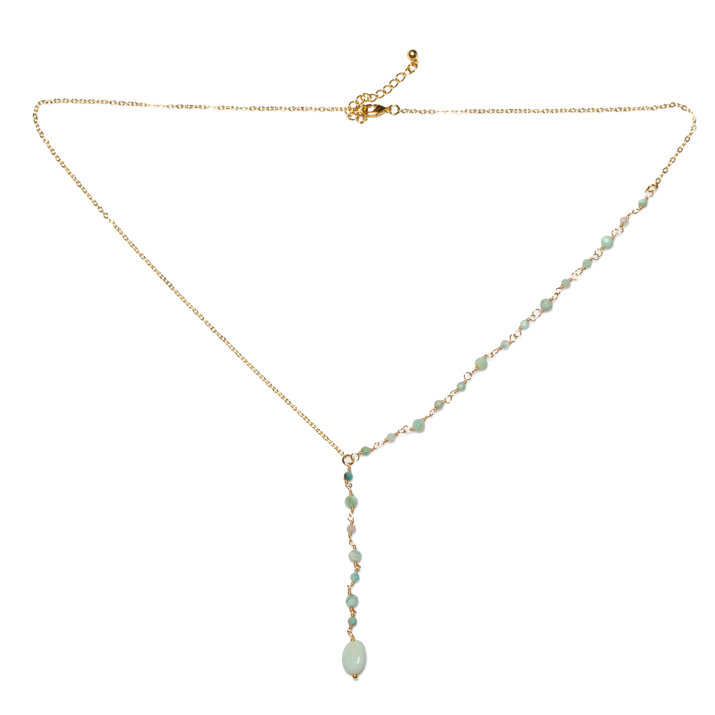 Amazonite & Glass Bead Delicate Drop Necklace In Gold Plate