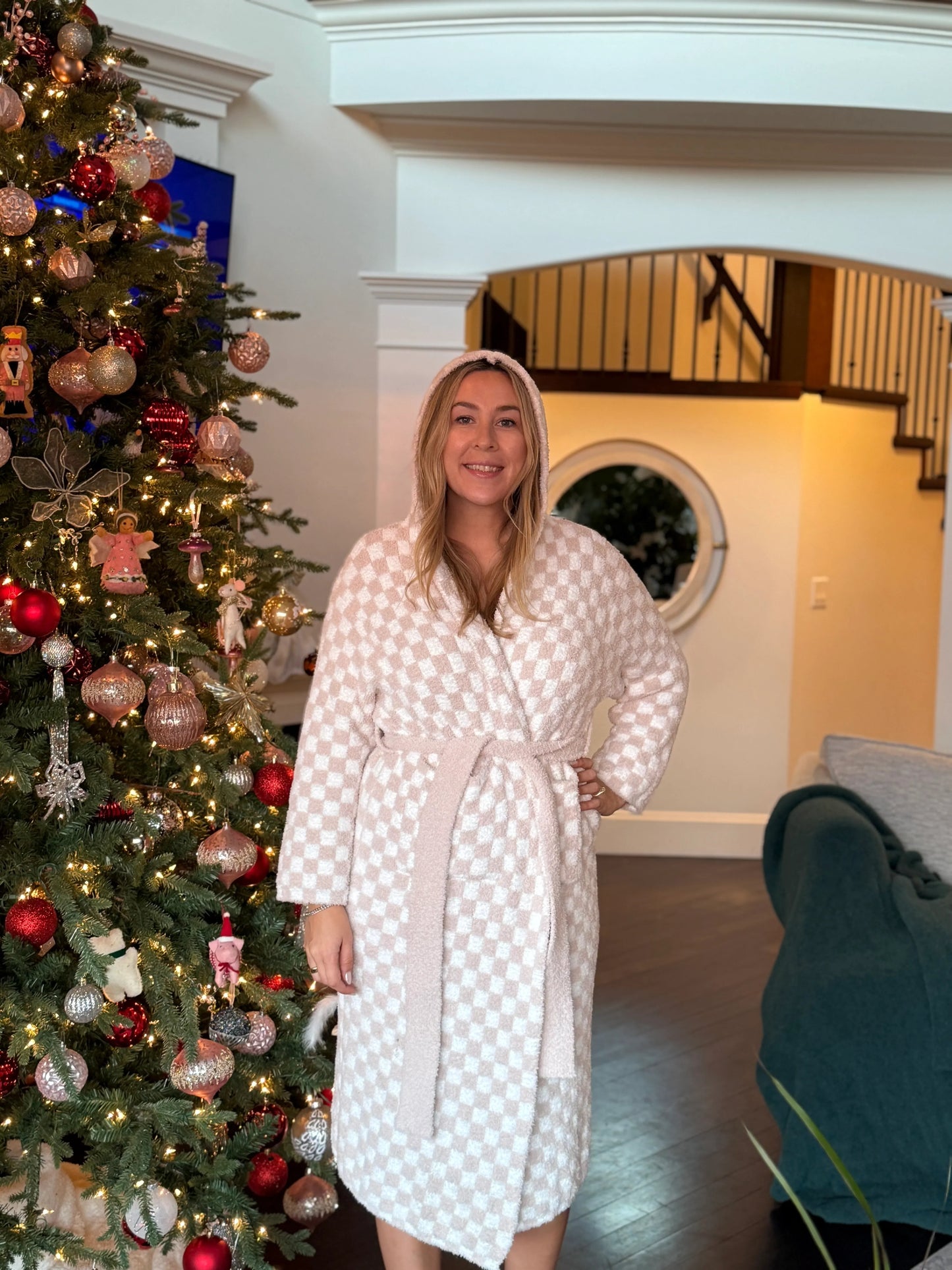 Childrens Check Print Hooded Robe - restocking in May