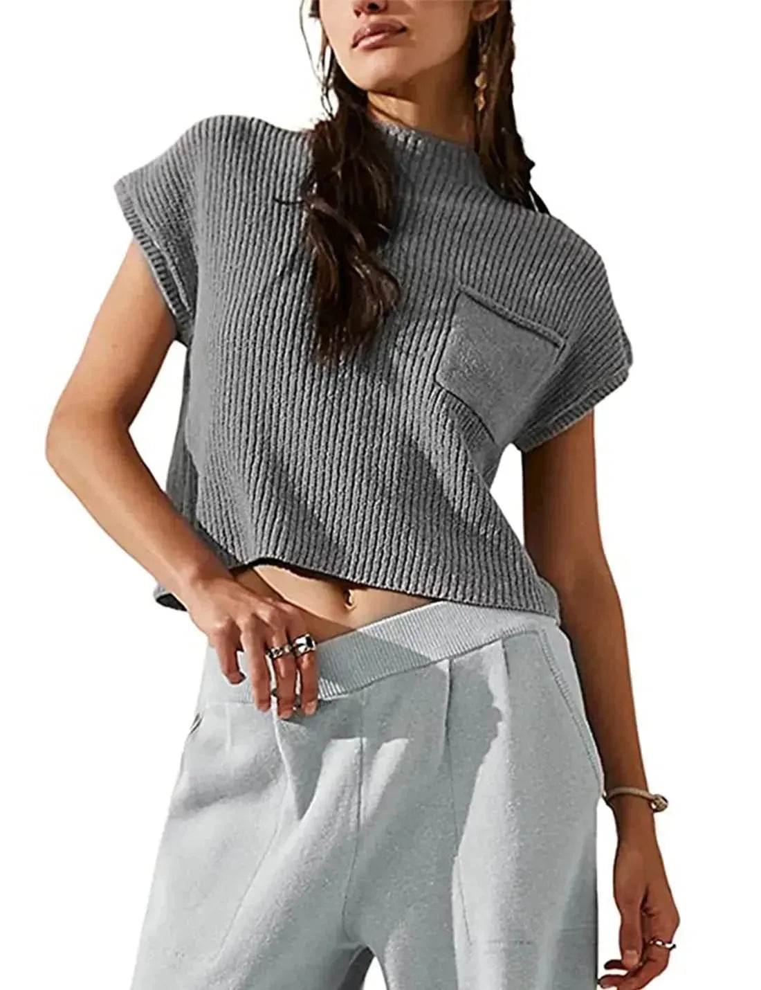 Women Knitted Short Sleeve Top