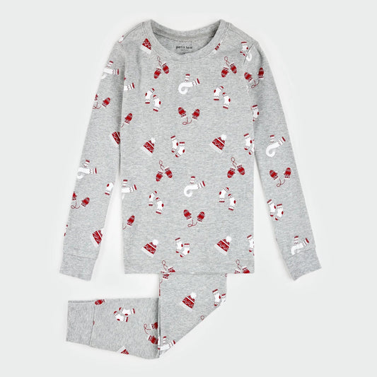 Mitts and Pieces Print on Heather Grey PJ Set | Petit Lem