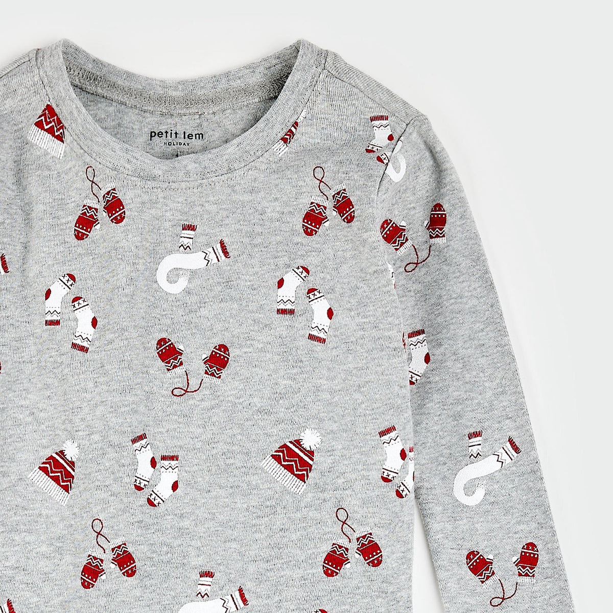 Mitts and Pieces Print on Heather Grey PJ Set | Petit Lem