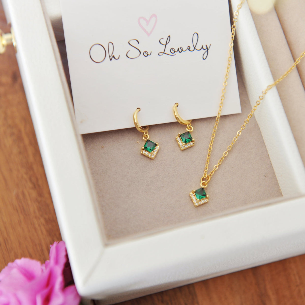 Jessa Tiny Emerald Charm Necklace 