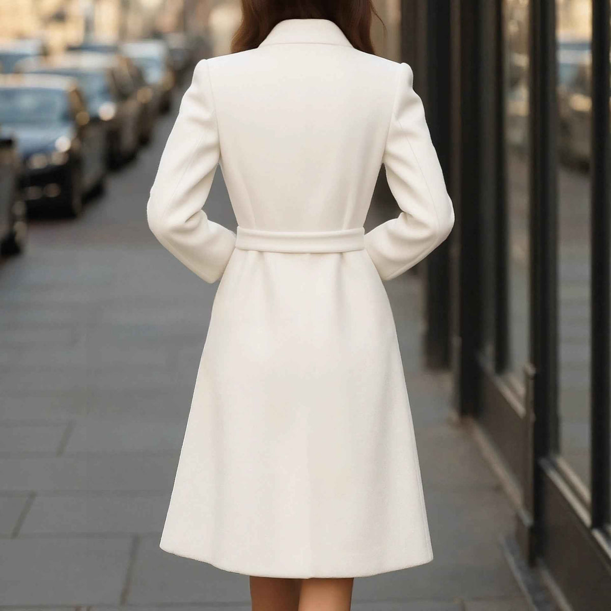 Women’s Slim-Fit Solid Color Wool Coat