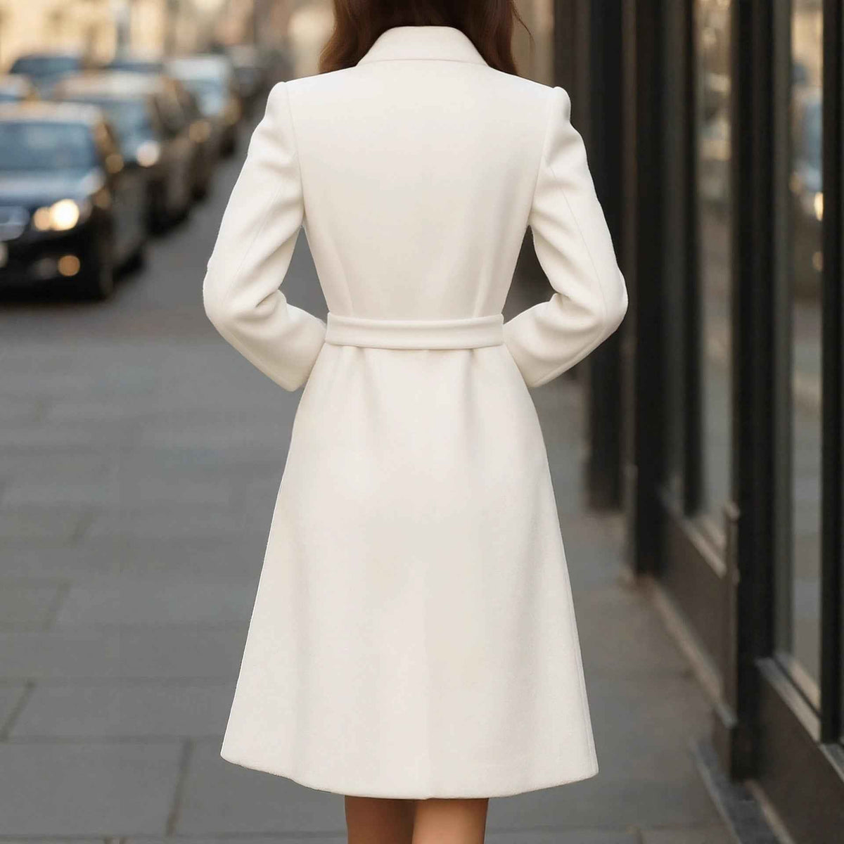 Women’s Slim-Fit Solid Color Wool Coat