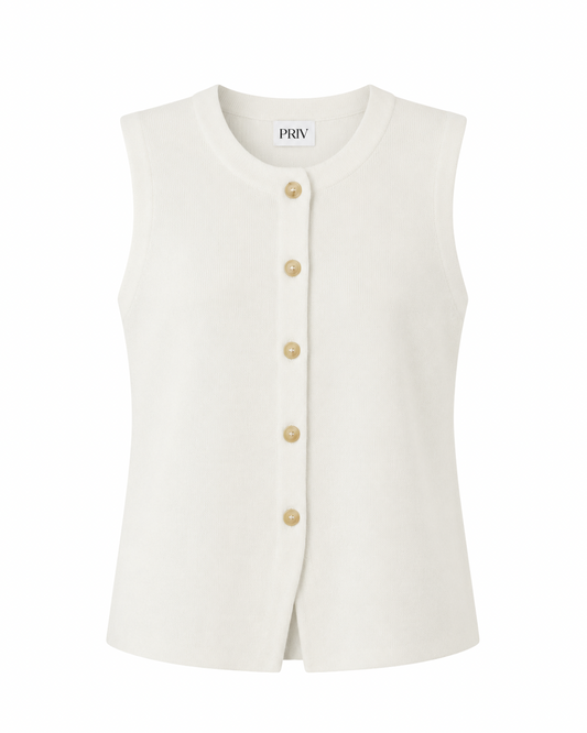 Bezla - Button Front Sleeveless Knit Vest Top In Ivory