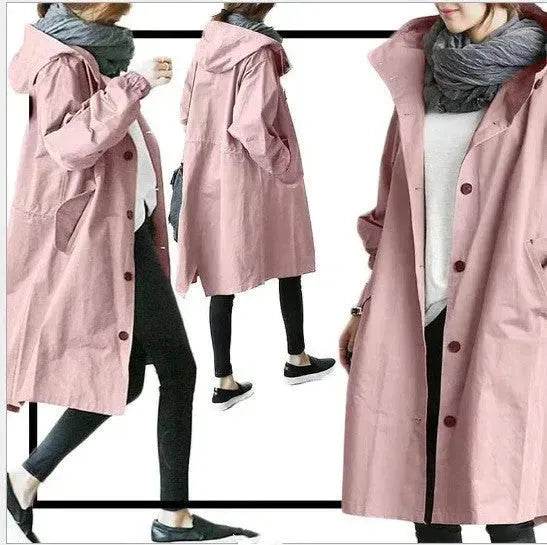 Women Casual Style Hoodie Windbreaker Mid-Length Jacket