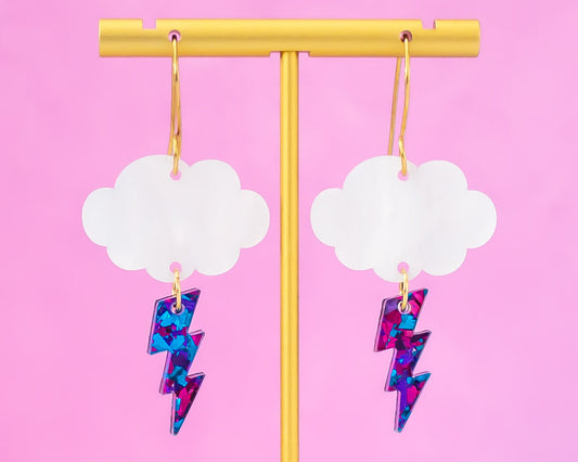 Cloud & Lightning Bolt Retro Acrylic Earrings