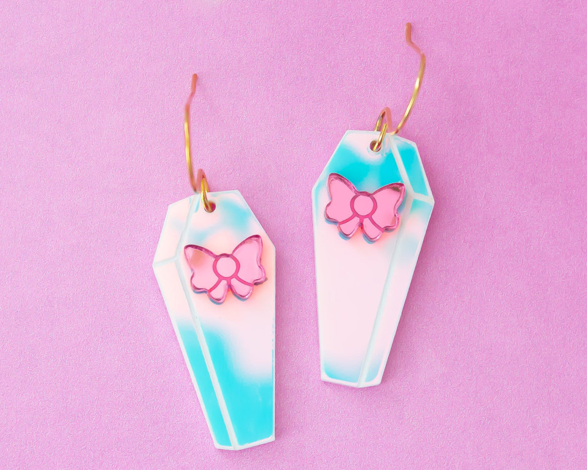 Cute Coffin Holographic Acrylic Halloween Earrings