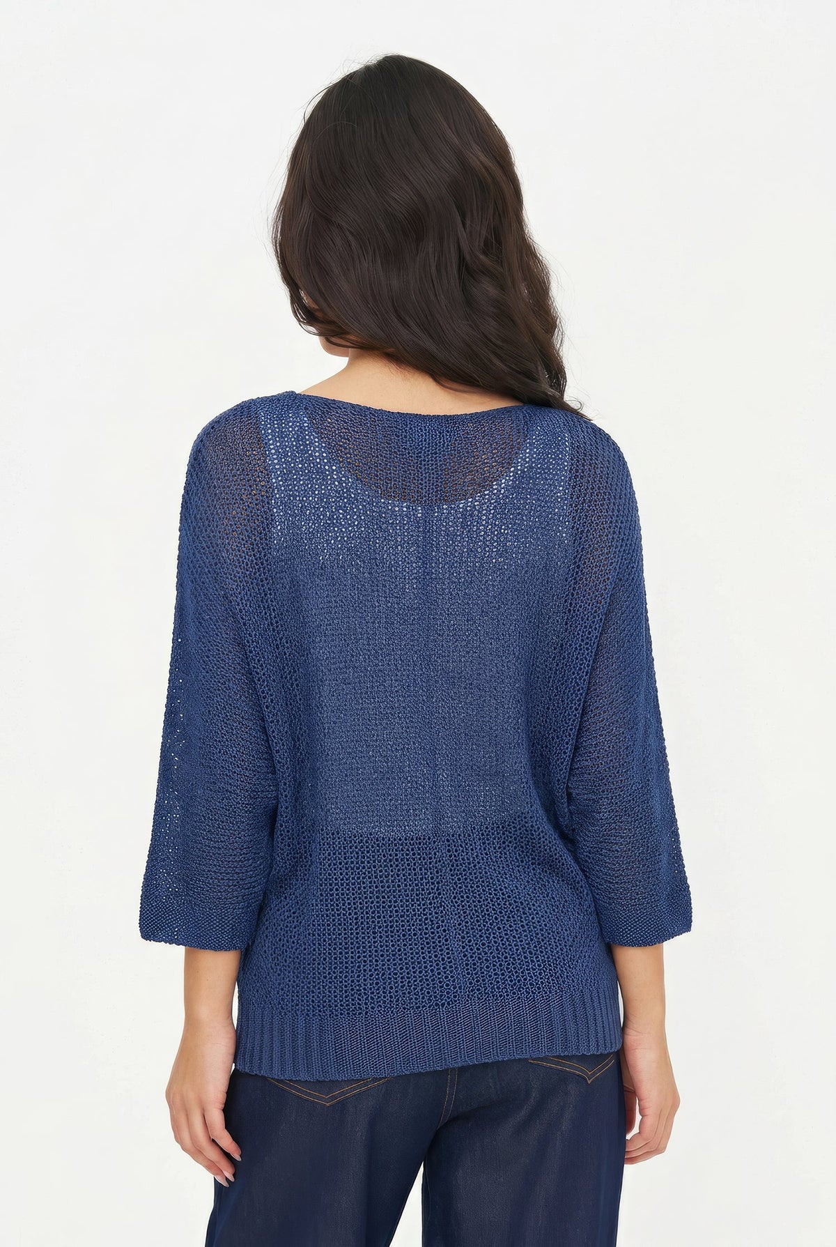 Women's Knit V-Neck Oversized Sweater with 3/4th Length Sleeves