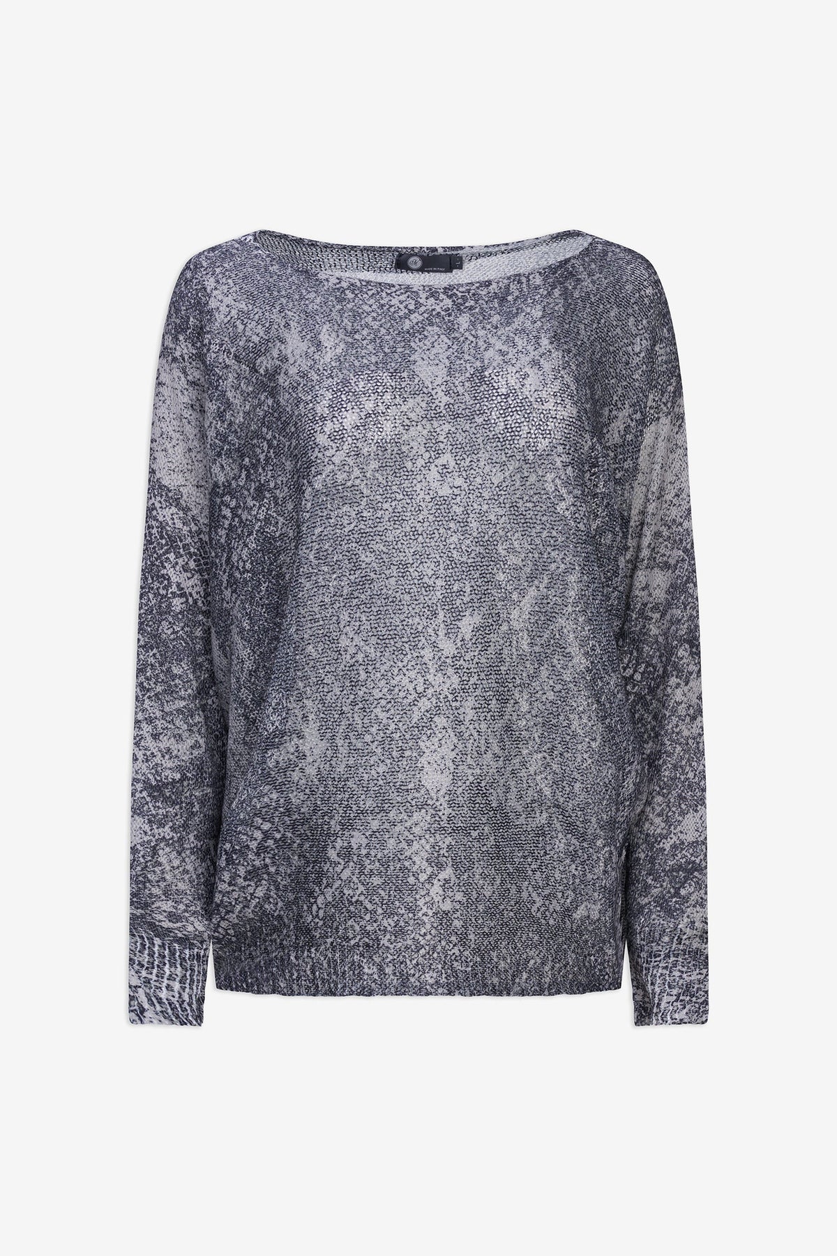 Women's Knit Printed Boat-Neck Sweater with Long Bat-Sleeves & a Wider Body