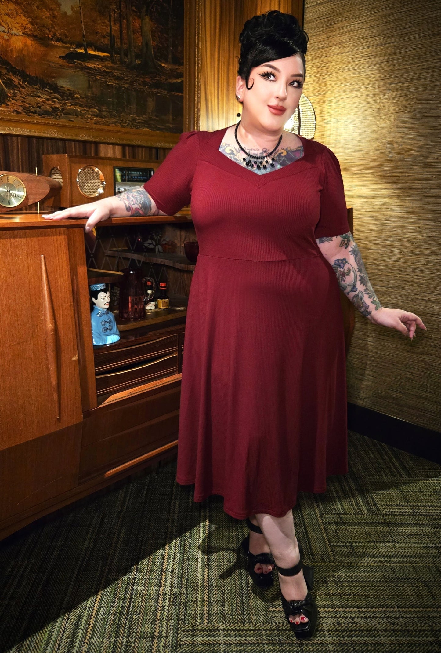 Thistle Midi Dress - Burgundy Rib Knit Bamboo