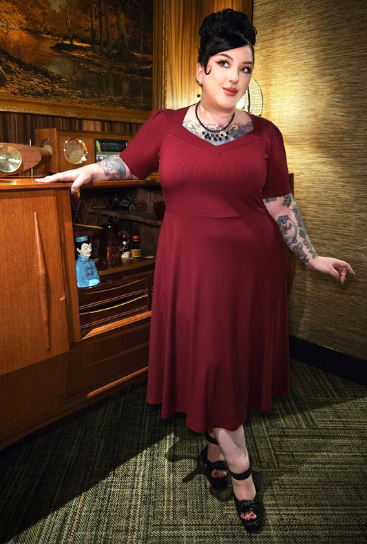 Thistle Midi Dress - Burgundy Rib Knit Bamboo
