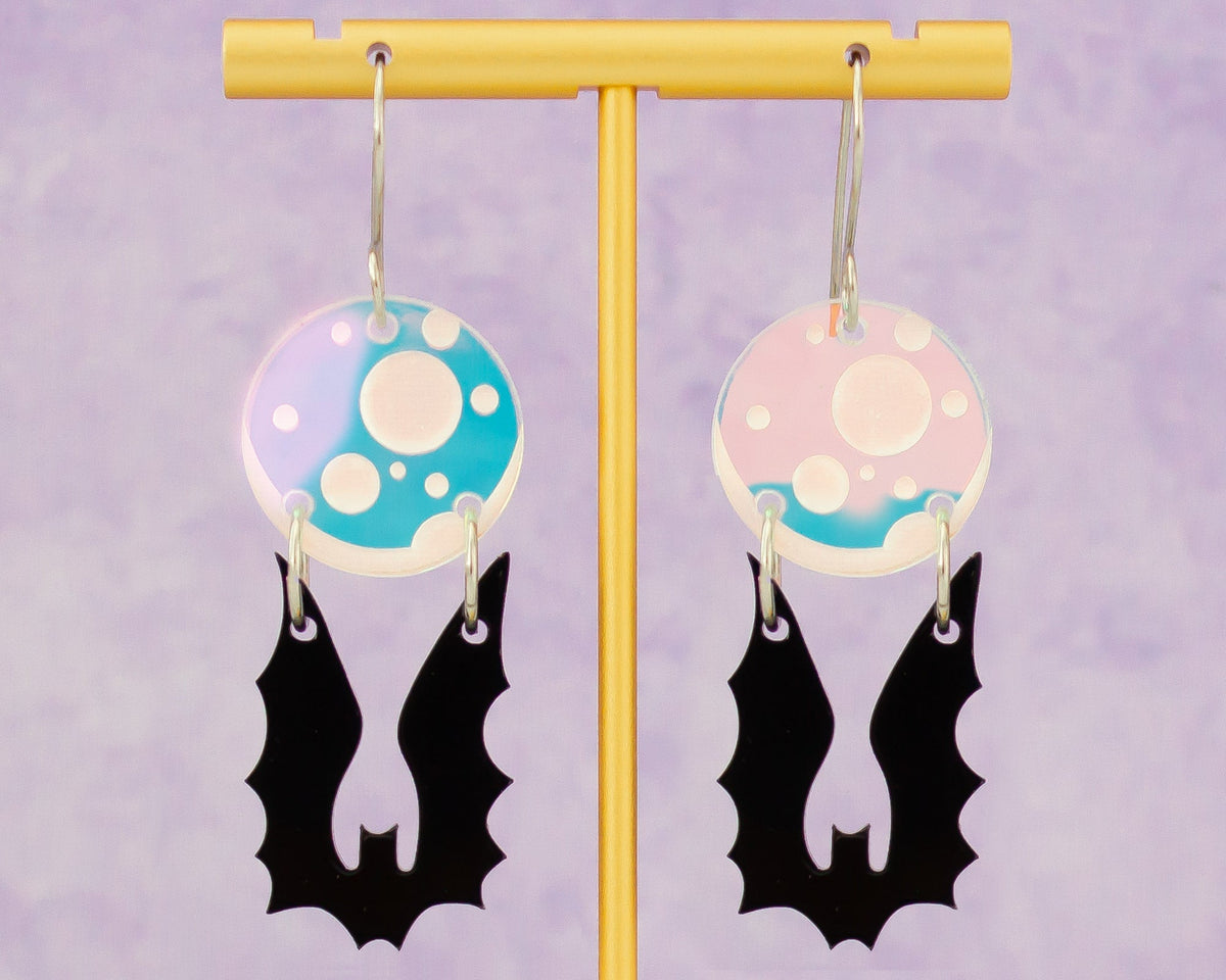 Bat & Moon Holographic Earrings
