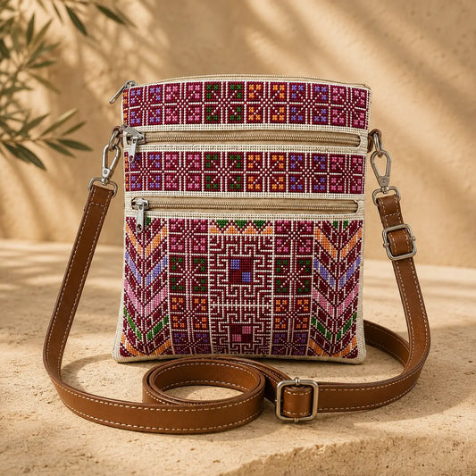 Palestinian Tatreez Crossbody Bag – Handmade with Zipper Pockets