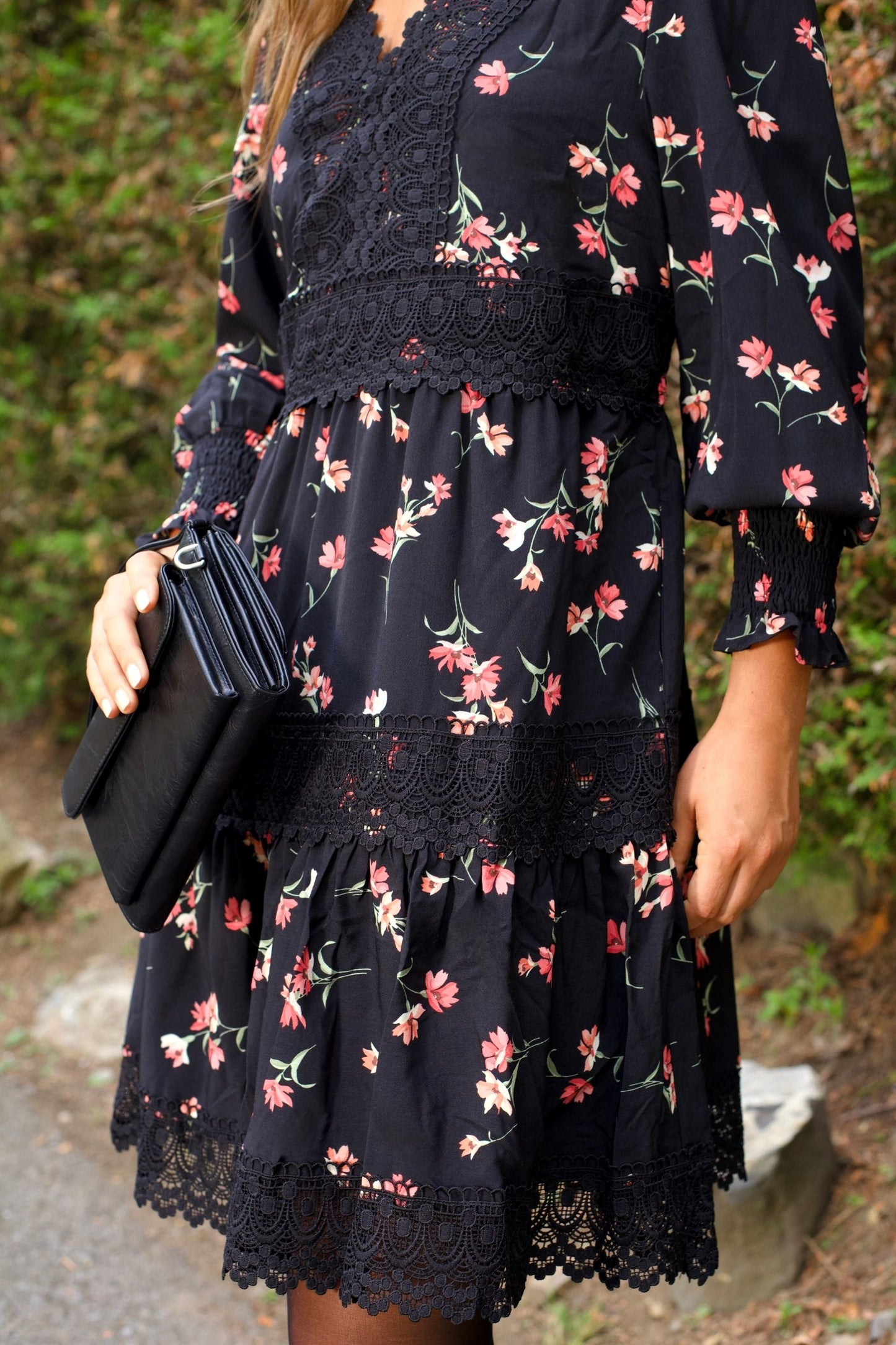 Agnes Tiered Black Mini Dress