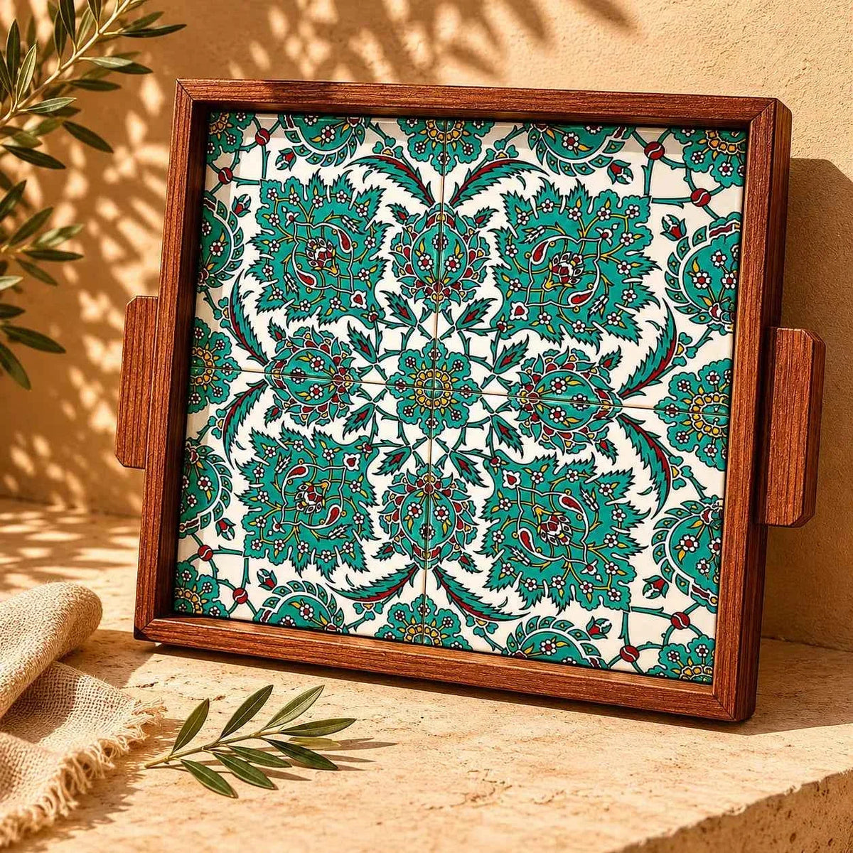 Palestinian Handmade Ceramic Tray - Elegant Serving Tray & Decorative Platter