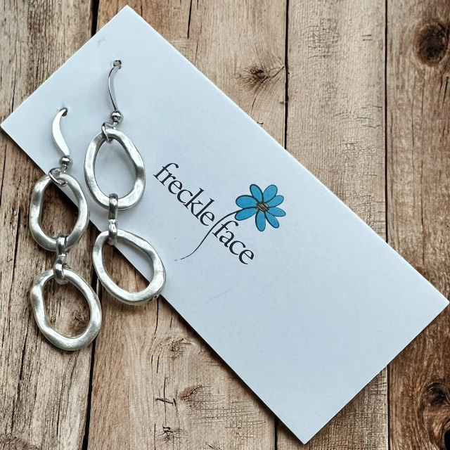 Wavy Hoop Drop Earrings – Matte Silver Asymmetrical Hoops, Hypoallergenic