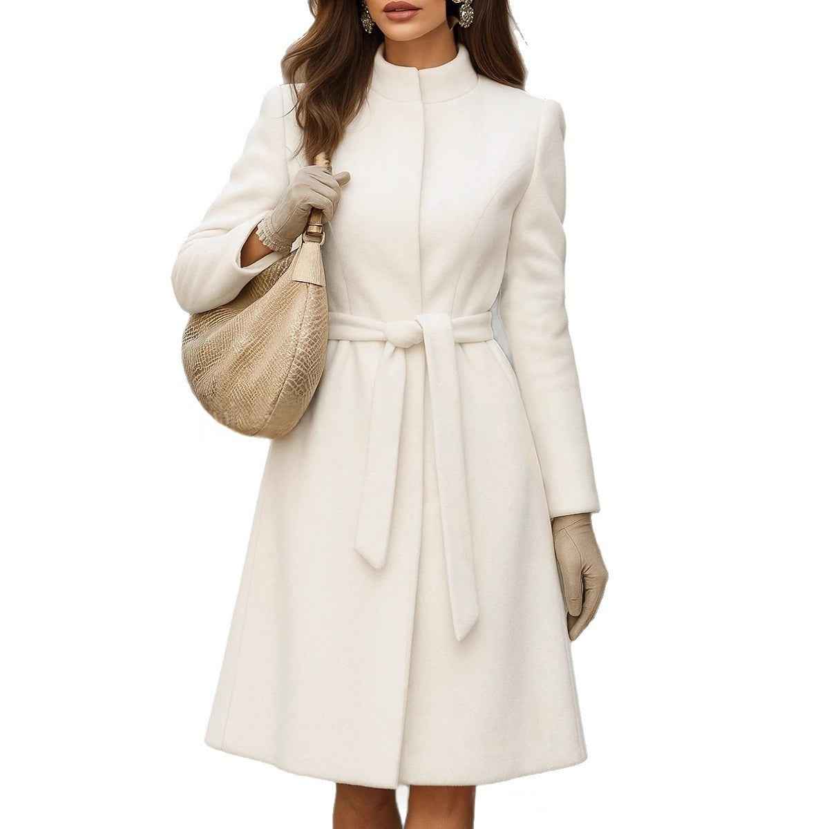 Women’s Slim-Fit Solid Color Wool Coat
