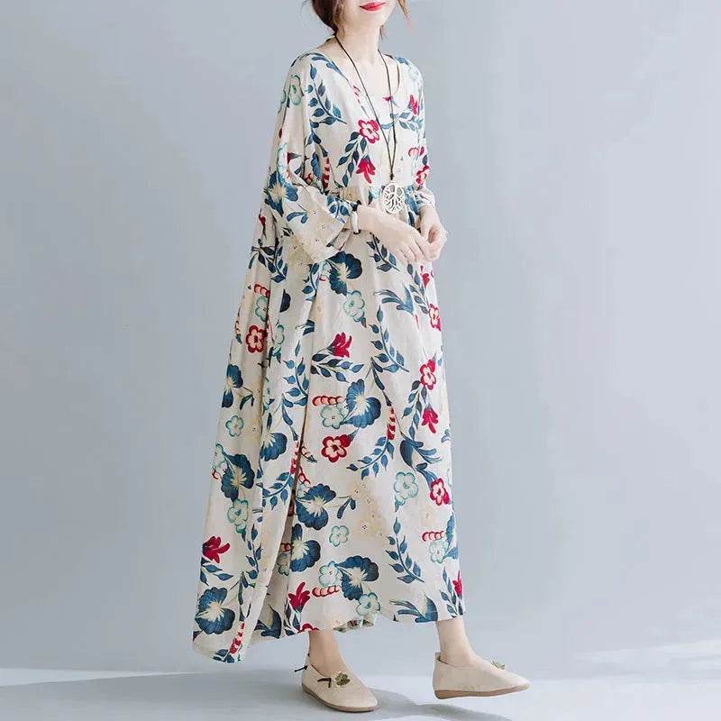 Plus Size Cotton Linen Short Sleeve Maxi Dress