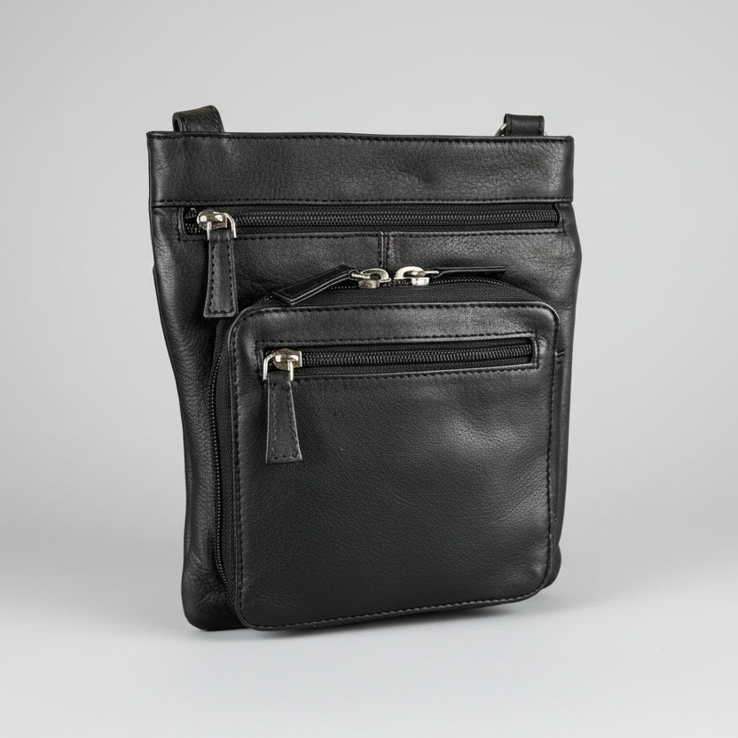 Genuine Leather Crossbody Bag. RFID Blocking Travel Purse