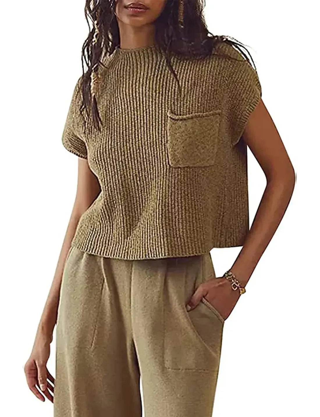 Women Knitted Short Sleeve Top