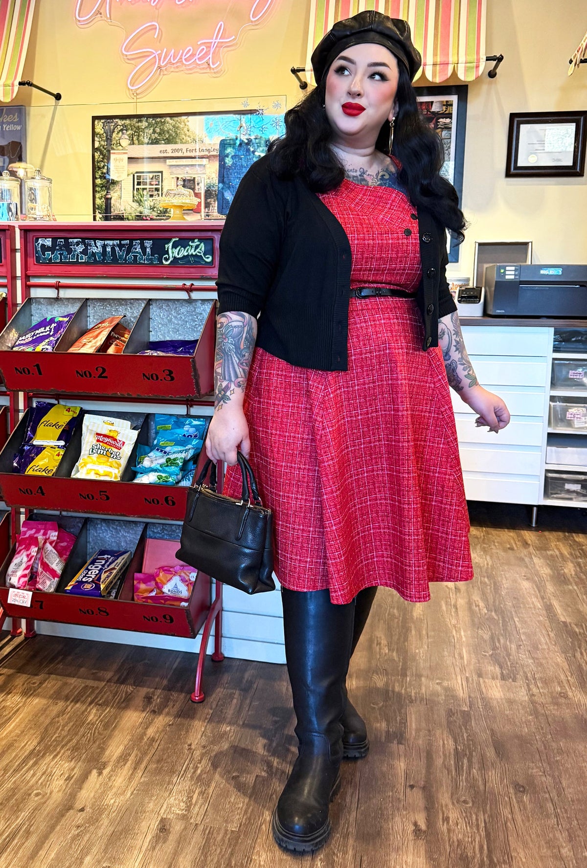 Kim  - Coco Cerise - Tweed Print Dress