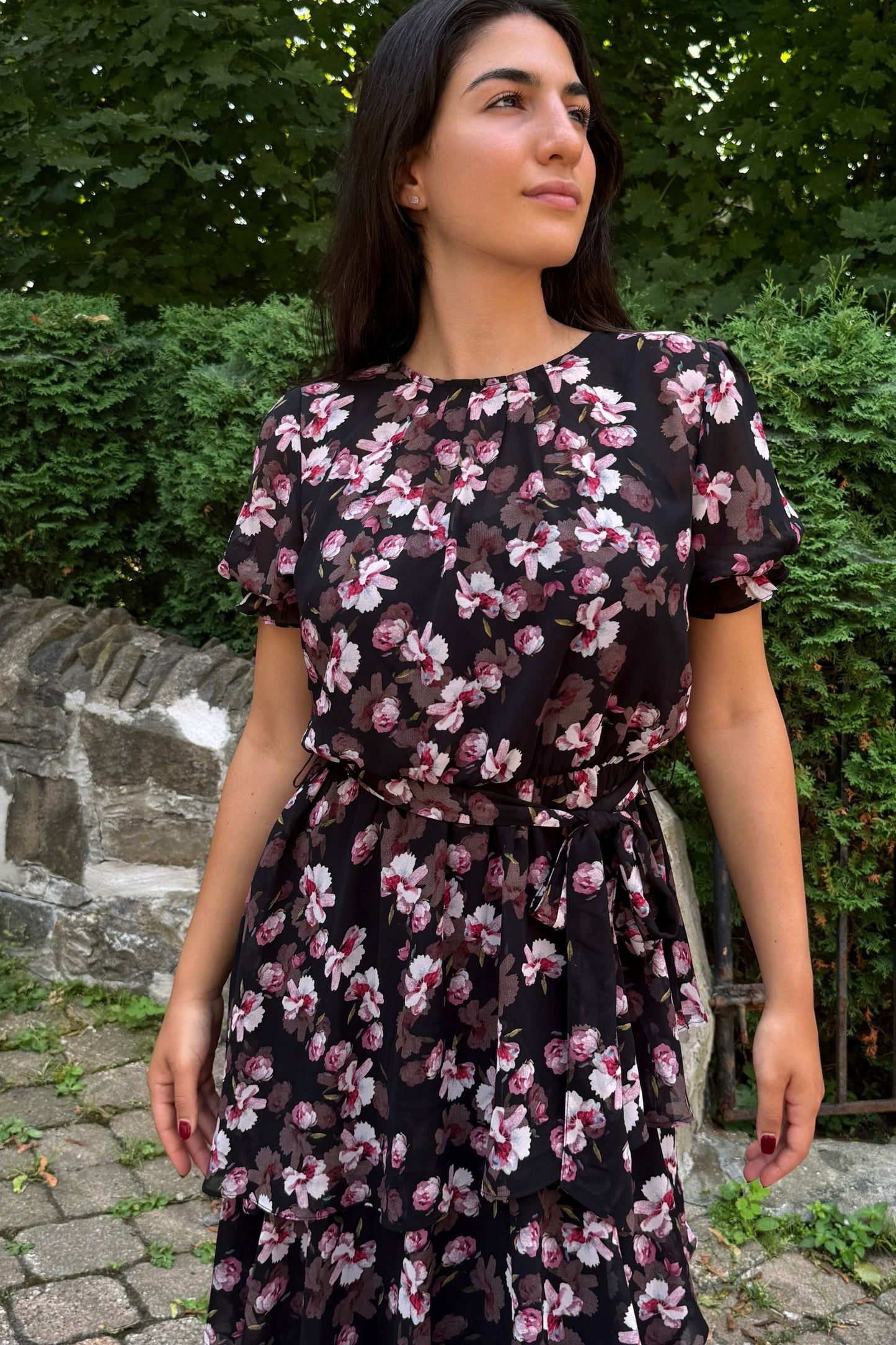 Catalina Black Floral Tiered Dress
