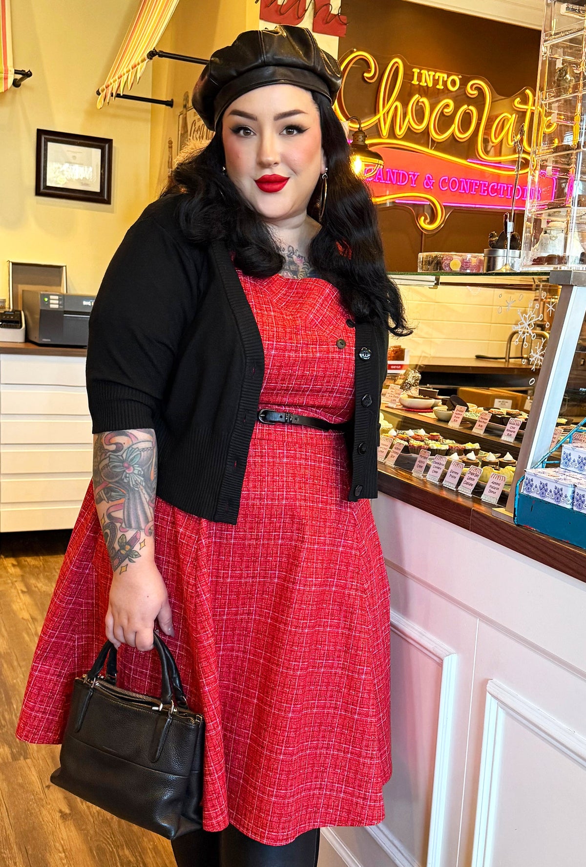 Kim  - Coco Cerise - Tweed Print Dress