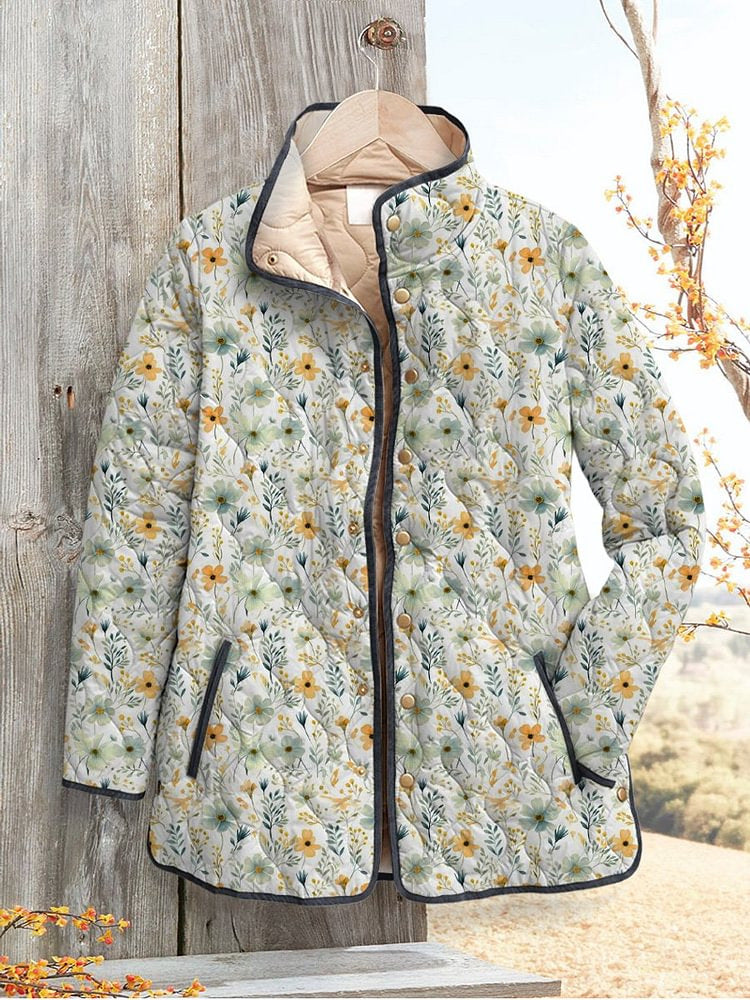 Women's Floral Digital-Printed Padded Cotton Jacket