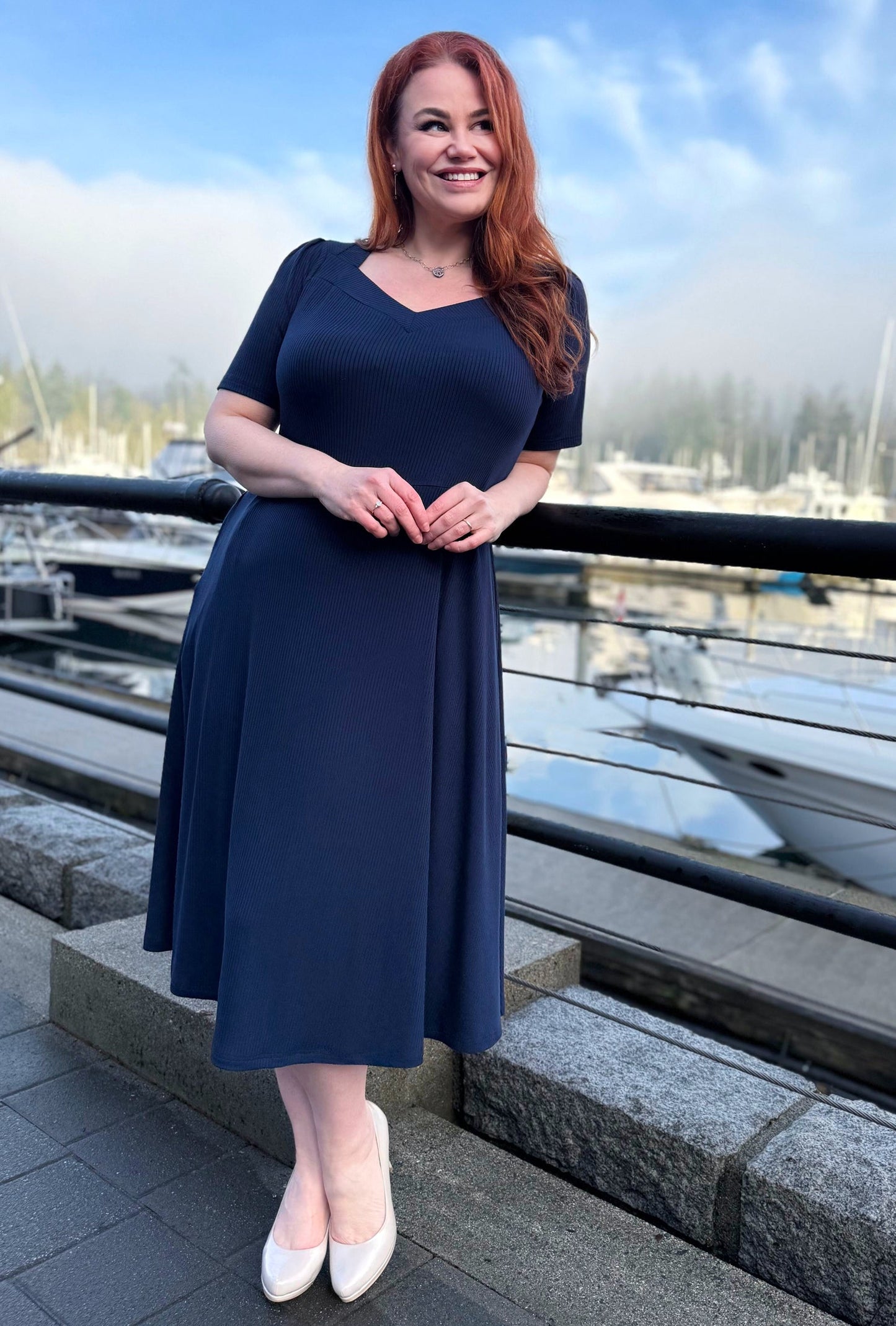 Thistle Midi Dress - Navy Rib Knit Bamboo