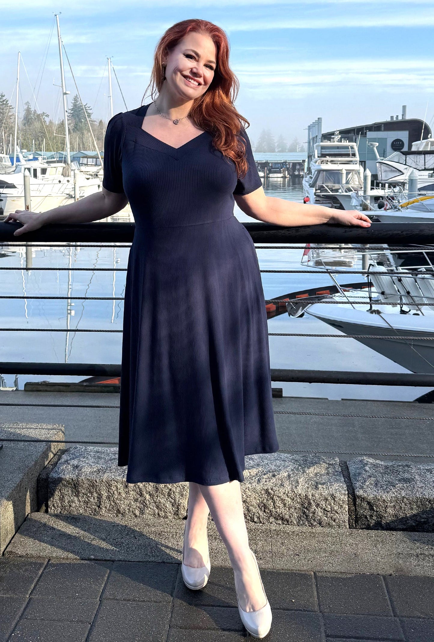 Thistle Midi Dress - Navy Rib Knit Bamboo