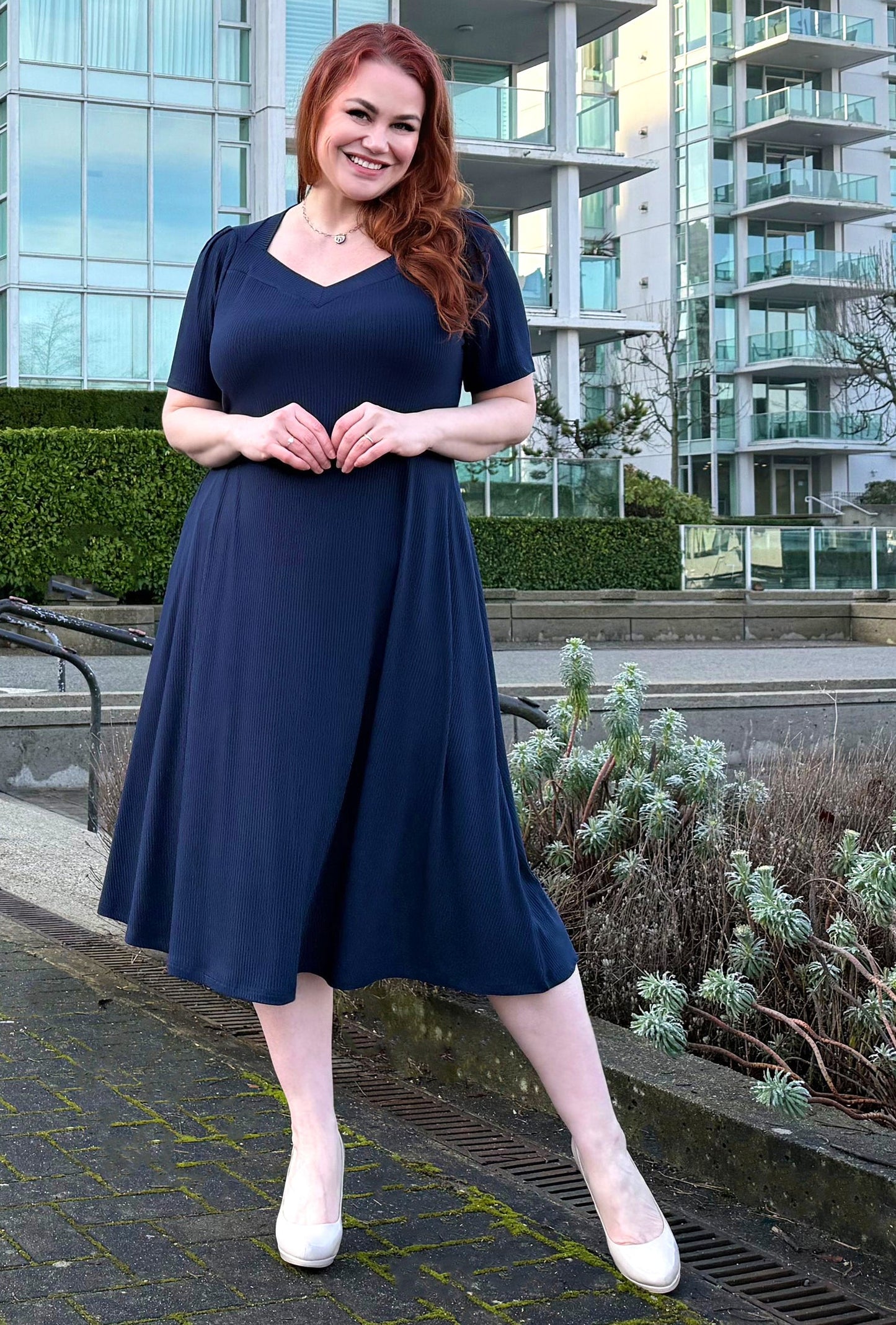 Thistle Midi Dress - Navy Rib Knit Bamboo