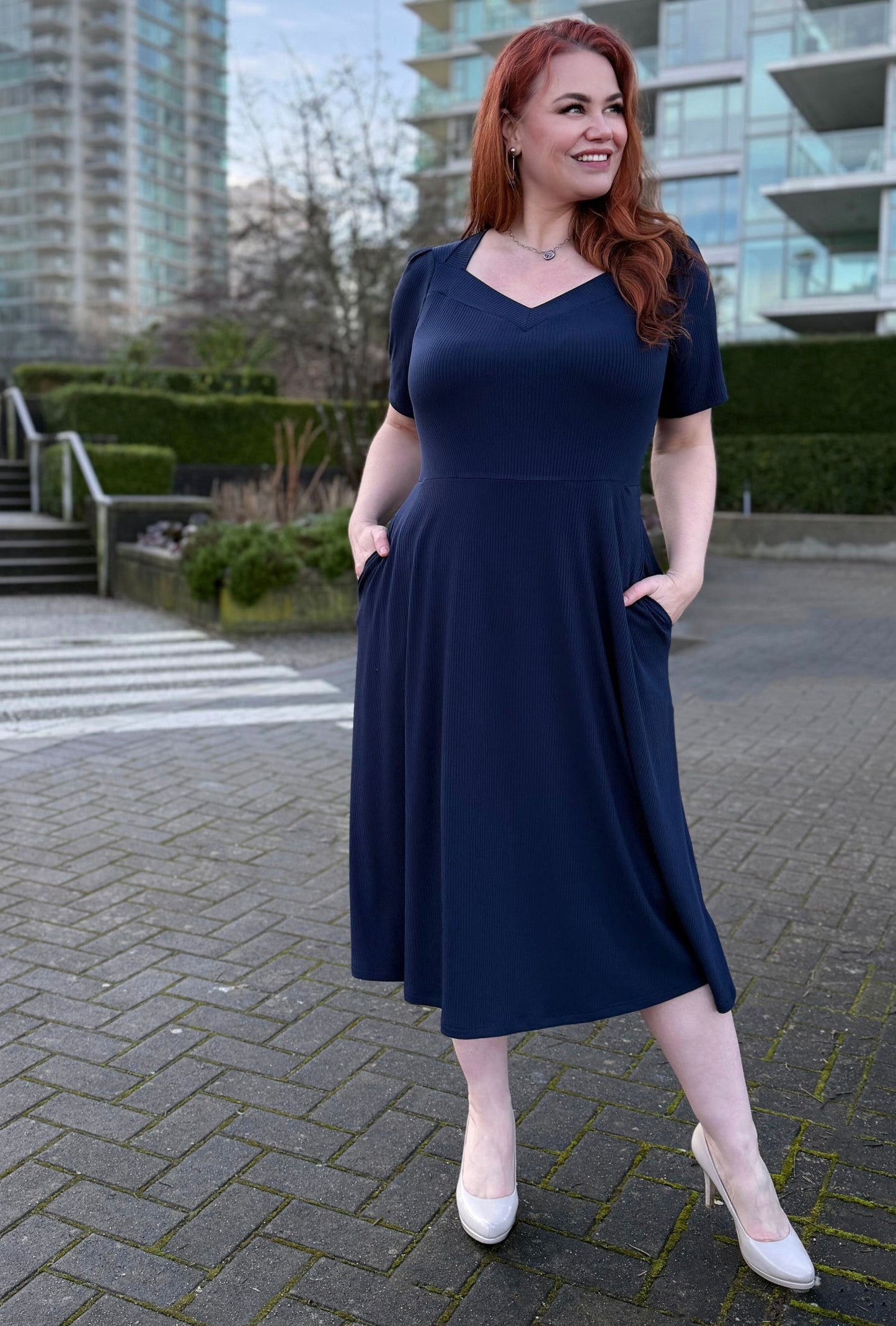 Thistle Midi Dress - Navy Rib Knit Bamboo