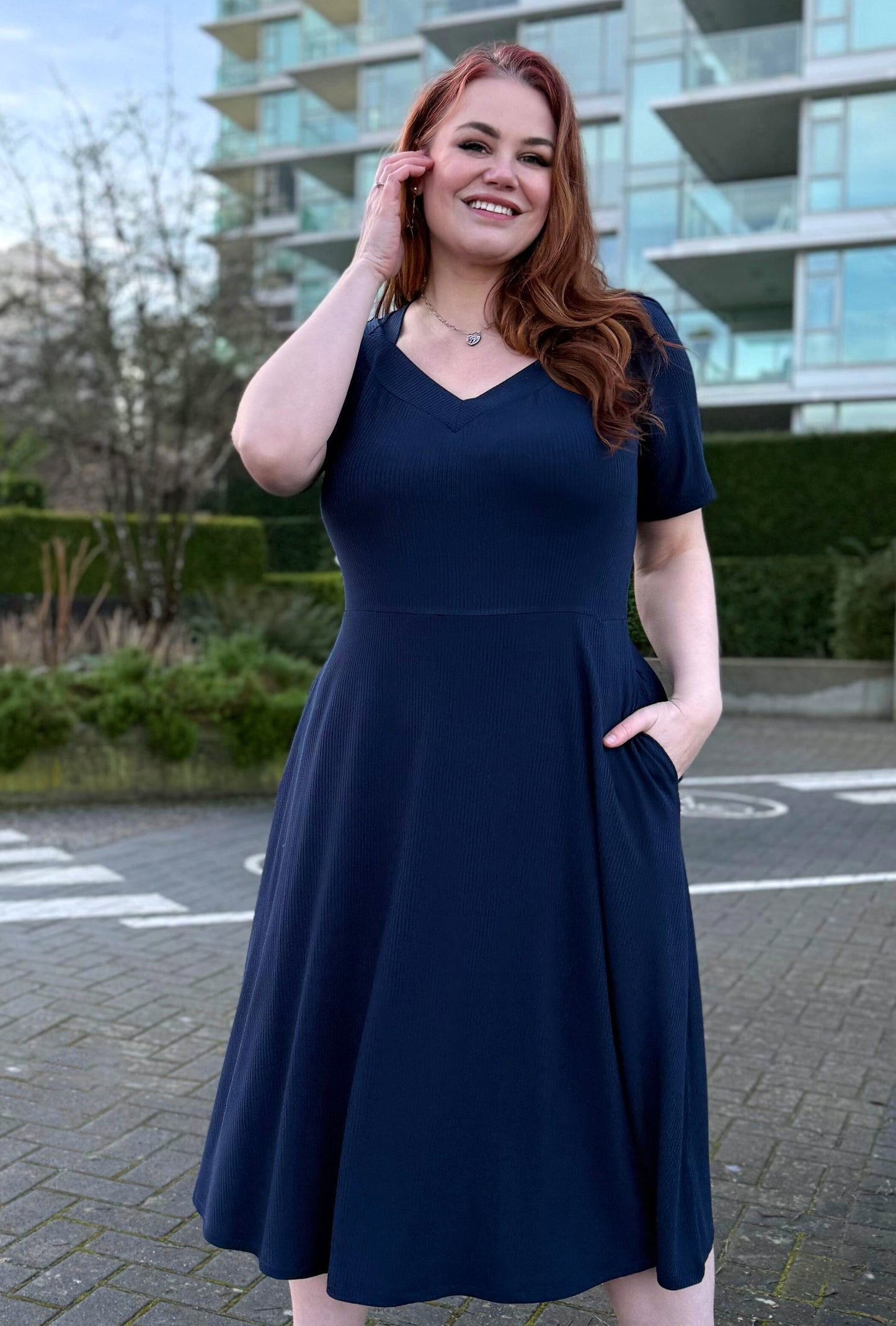 Thistle Midi Dress - Navy Rib Knit Bamboo