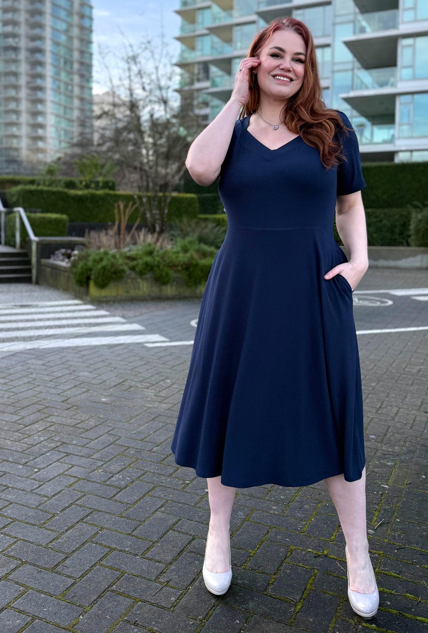 Thistle Midi Dress - Navy Rib Knit Bamboo