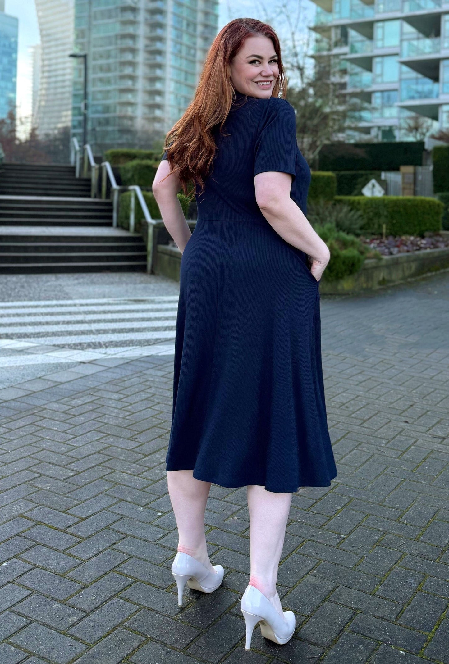 Thistle Midi Dress - Navy Rib Knit Bamboo