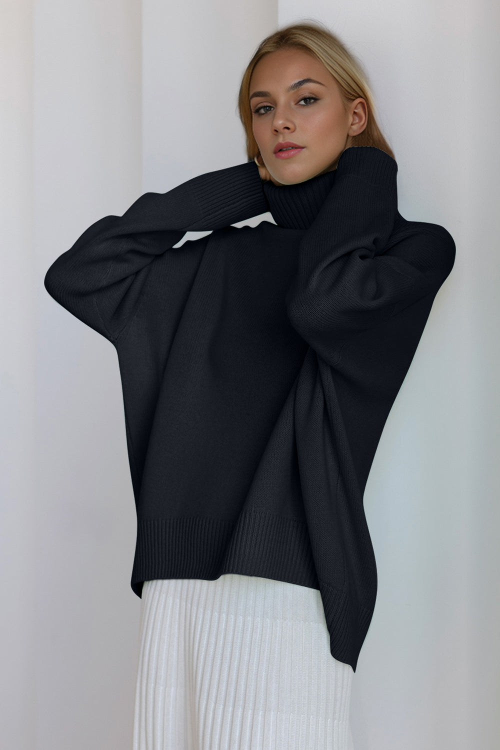 Basic Bae Turtleneck Dropped Shoulder Sweater
