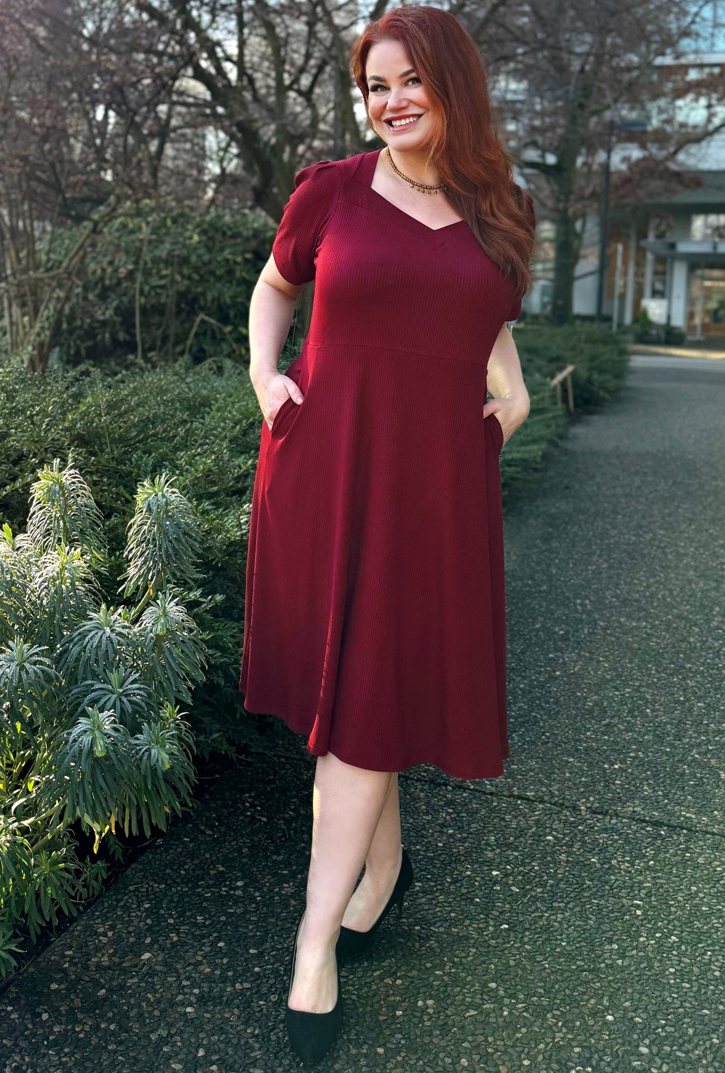 Thistle Midi Dress - Burgundy Rib Knit Bamboo