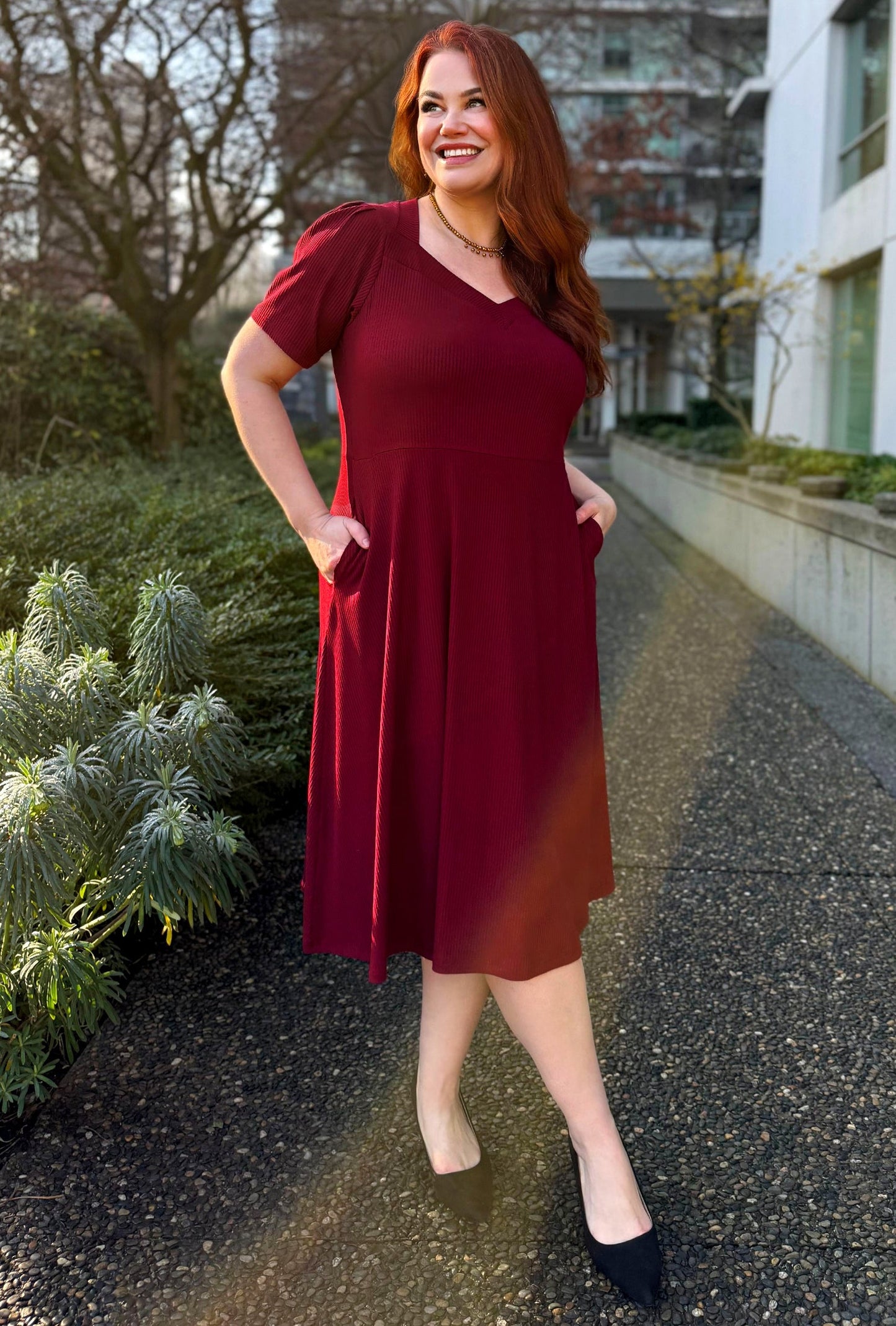 Thistle Midi Dress - Burgundy Rib Knit Bamboo