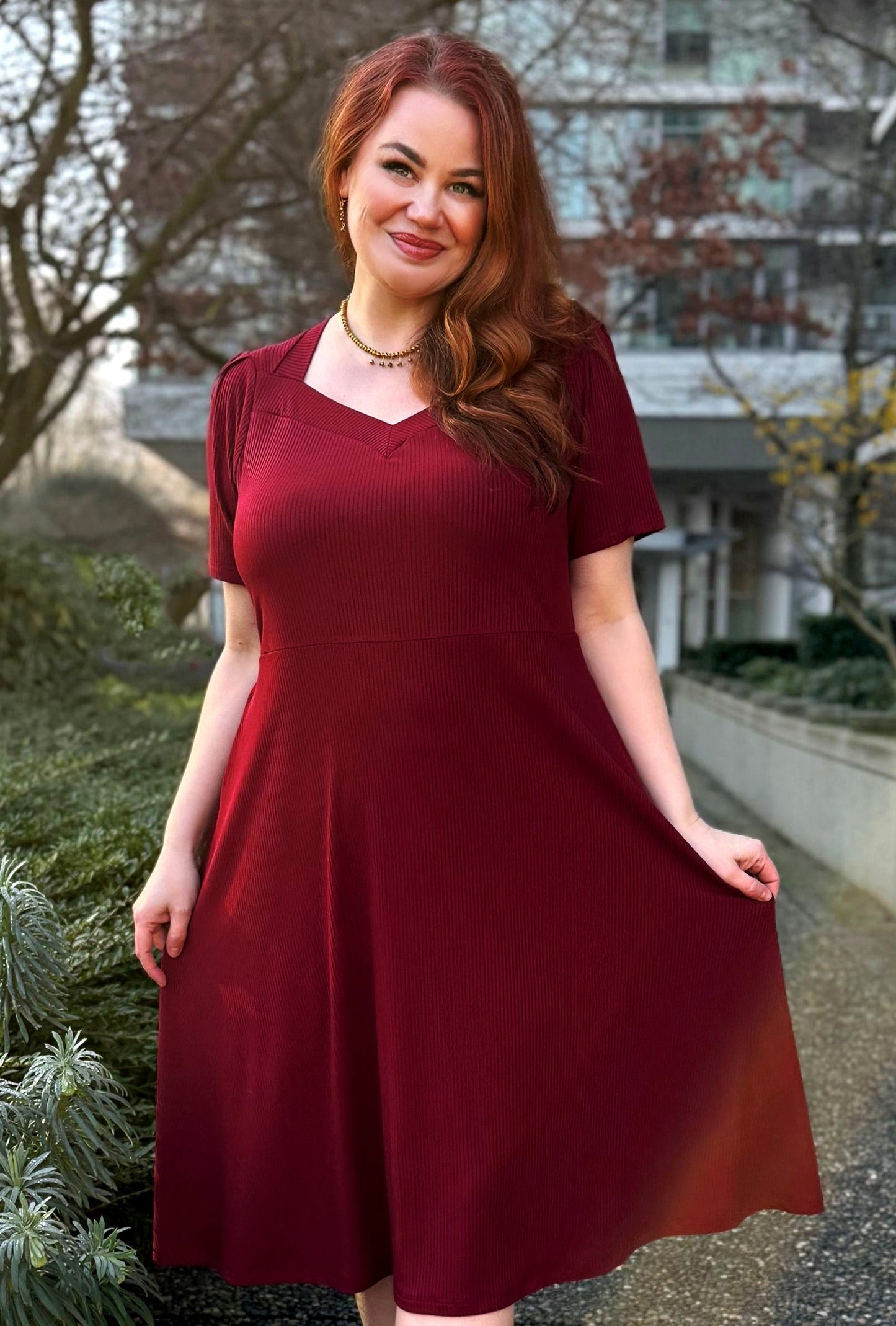 Thistle Midi Dress - Burgundy Rib Knit Bamboo