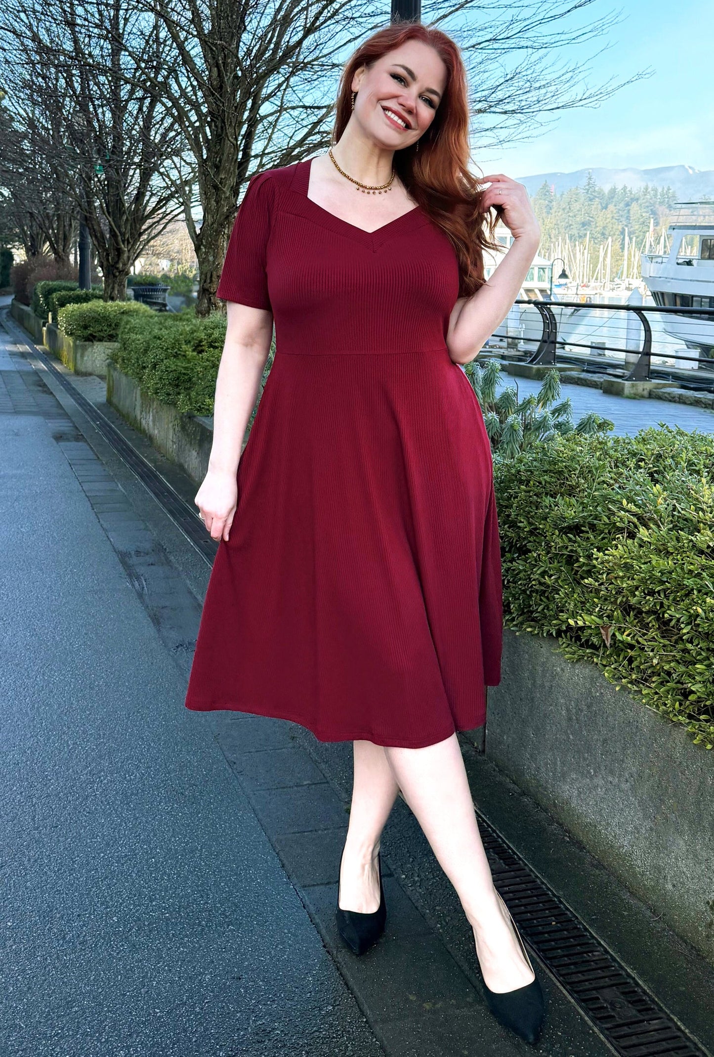 Thistle Midi Dress - Burgundy Rib Knit Bamboo