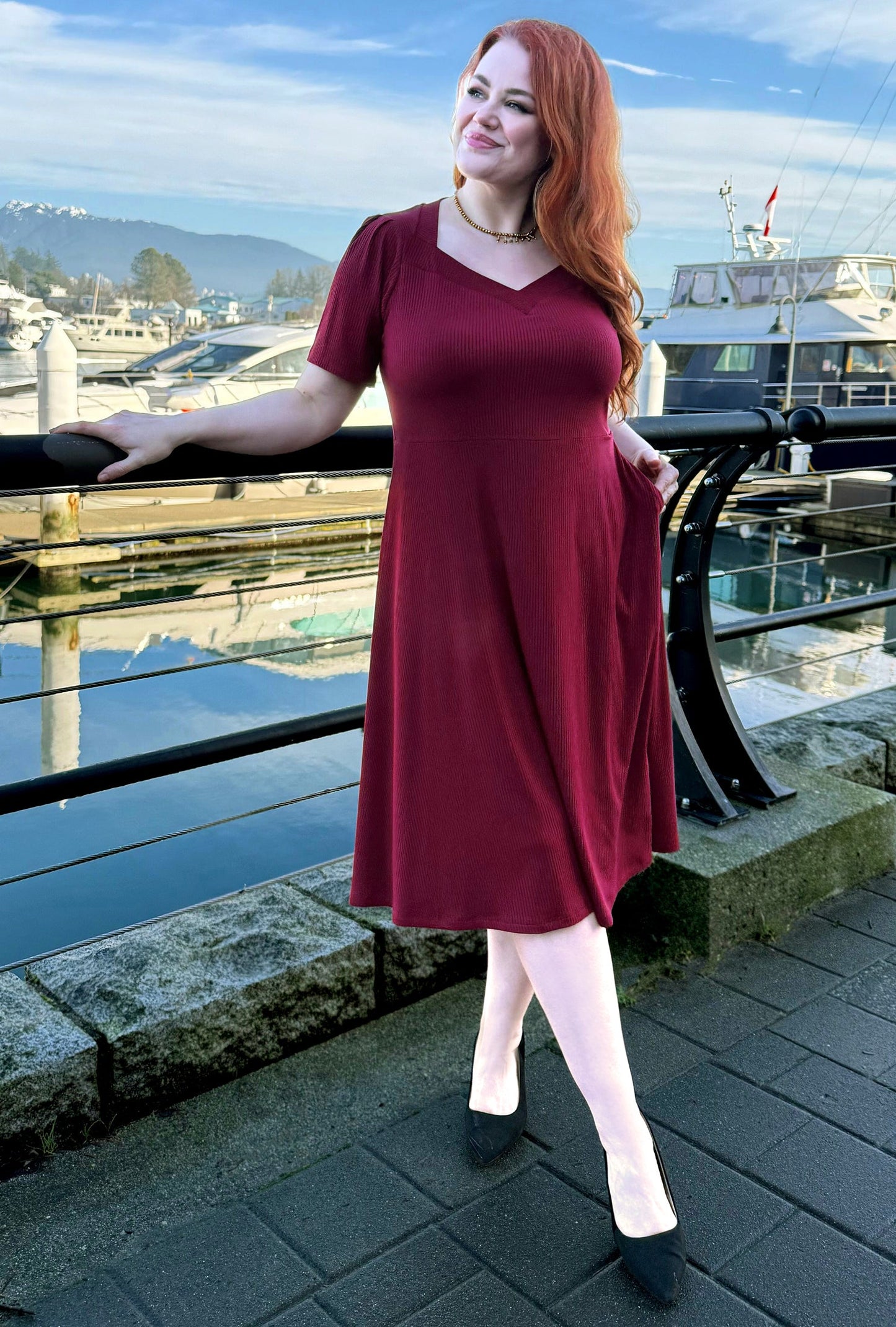 Thistle Midi Dress - Burgundy Rib Knit Bamboo