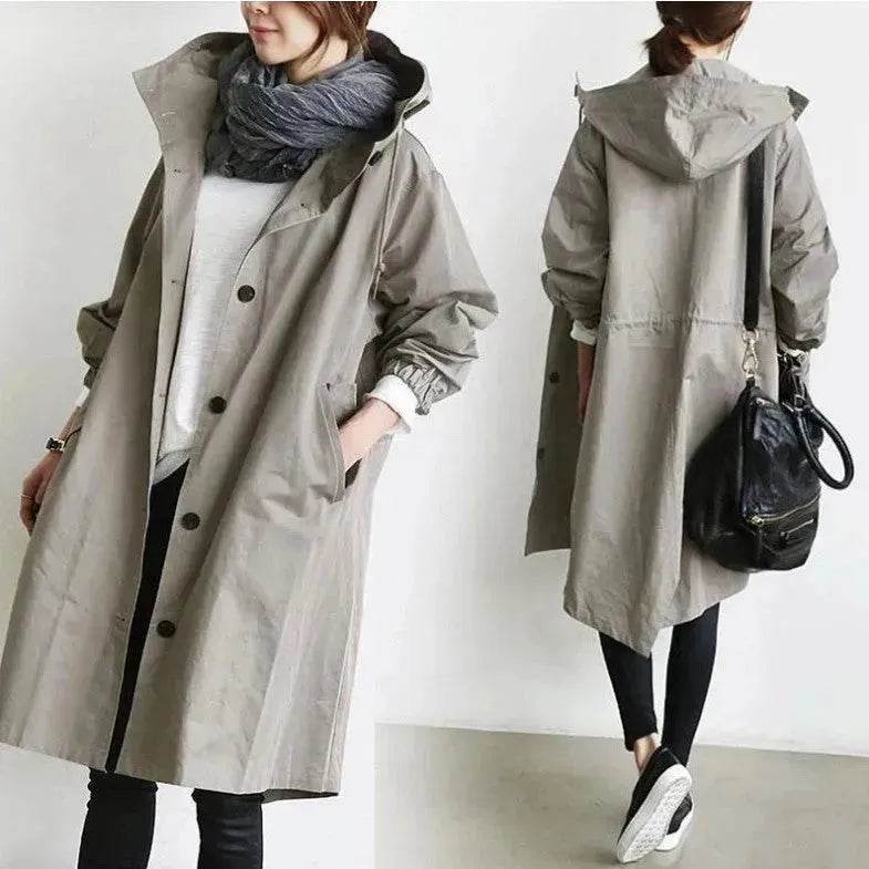 Women Casual Style Hoodie Windbreaker Mid-Length Jacket