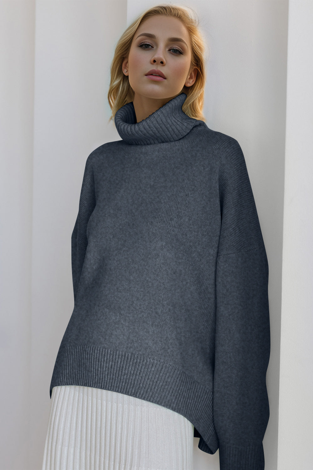 Basic Bae Turtleneck Dropped Shoulder Sweater