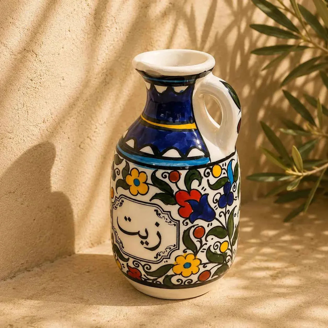Handmade Ceramic Oil Dispenser – Elegant Olive Oil Cruet with Floral Design