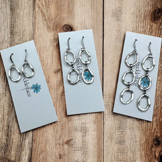 Wavy Hoop Drop Earrings – Matte Silver Asymmetrical Hoops, Hypoallergenic