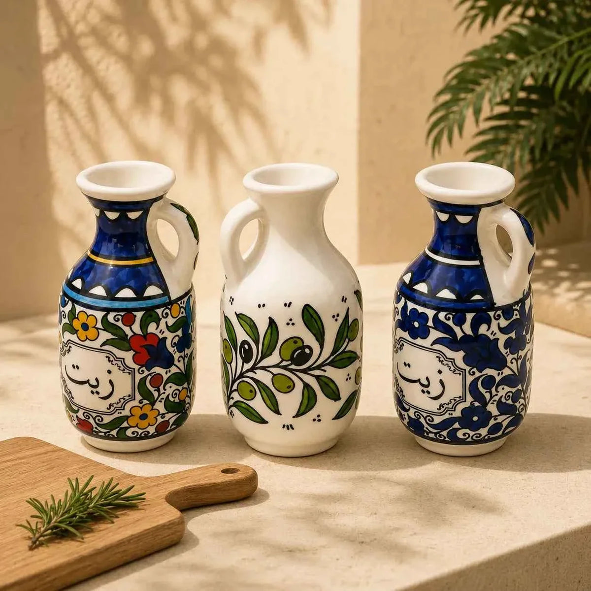Handmade Ceramic Oil Dispenser – Elegant Olive Oil Cruet with Floral Design