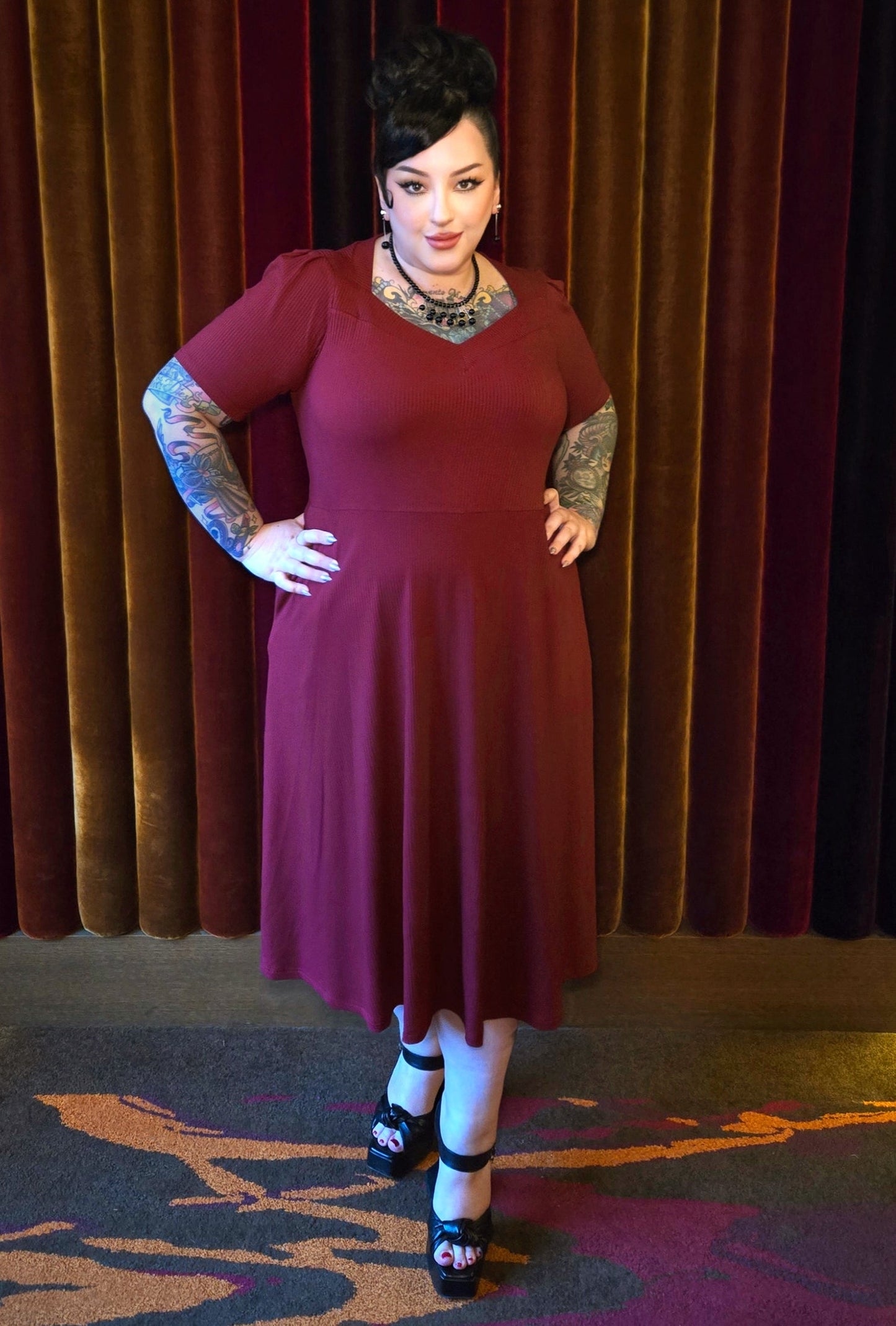 Thistle Midi Dress - Burgundy Rib Knit Bamboo